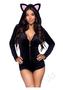 Leg Avenue Comfy Cat Ultra-soft Velvet Plush Zip Up Romper With Bell Zipper Pull, Ear Hood, And Kitty Tail - Large - Black